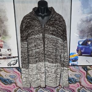 4XL SilverSilk Men's Charcoal and Cream Zip-Up Sweater HEAVY